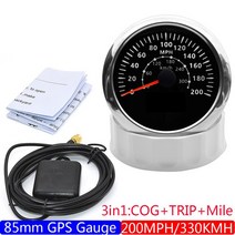 자동차 도막측정기 오토바이 요트 보트용 안테나와 85mm GPS 속도계 자동차 방수 주행 거리계 조정 가능한, BS 200MPH