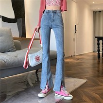 삼각형 옷장 가을 겨울 스트레치 청바지 여성용 슬림 디자인 스플릿 부츠 컷 걸레 팬츠 2022 신제품