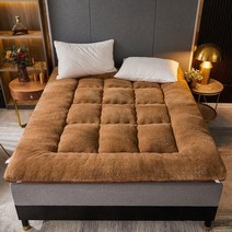 인성 양털 토퍼 매트 매트리스 침대 양면 이불 패드 램스울 겨울 자가발열 토퍼 앗뜨거발열매트, 갈색