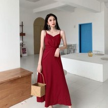 실버캣 여성 빅사이즈 얇은 끈 하트 스트랩 봄날 피크닉 엠파이어 원피스