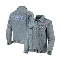 더 와일드 콜렉티브 여성 시카고 컵스 팀 패치 데님 버튼업 자켓, Blue, Large