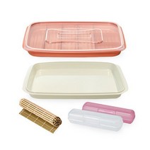 씨밀렉스 김밥 재료 보관용기 + 쟁반형 뚜껑 + 대나무 김밥말이 + 김밥트레이 랜덤 발송 2p, 피치 코랄, 1세트