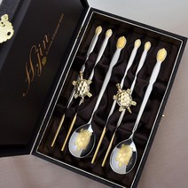 H.jin샌딩거북 금수저골드 수저세트 + 수저받침2p + 선물포장 신혼 부부 이사 집들이선물, A스타일