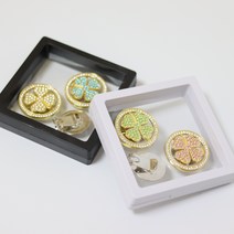 [더블이글] (선물용) 빙글빙글 큐빅 클로버 골프볼마커 2개 + 자석모자클립 세트, 화이트