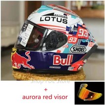 풀 페이스 쇼에이 X14 시계 로터스 LS39 마르케즈 오토바이 헬멧 남자 승마 자동차 모토크로스 레이싱, aurora red visor+M