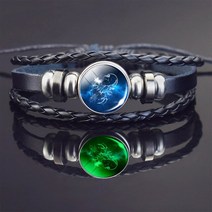 빛나는 전갈 팔찌 자리 보석 빛나는 조디악 로그인 꼰 가죽, 01 style 1_01 Black