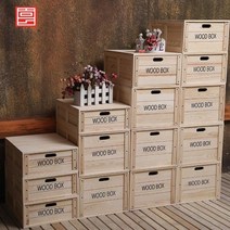 빈티지 우드 서랍장 나무상자 쌓는 원목 수납장 캐비넷 보관함, 오동나무S 39x50x18CM