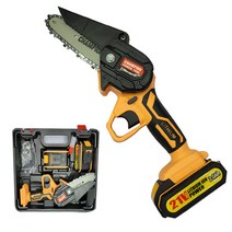 25V 6인치 충전 미니체인톱 전기톱 소형기계톱 무선 배터리2개, 배터리2개+톱날2개(장착1개-여유분1개))