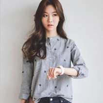 로즈드림 차이나카라 라운드넥 불루밍 면혼방 여성 셔츠블라우스LHY_DSB02314