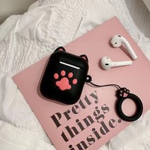 아토 애플 에어팟 프로2 귀여운 만화 고양이 발톱 실리콘 케이스 AirPods Pro2 보호 케이스 전용 스트랩 제공, 블랙발바닥