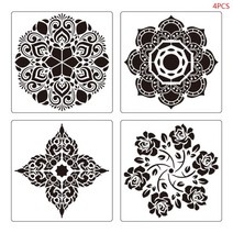 4pcs / 세트 만다라 스텐실 벽 그림 DIY 드로잉 템플릿 바닥 타일에 대 한 펑션 템플릿, 하얀색