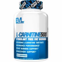 Evlution Nutrition L-카르니틴 500 1회 제공량당 L 카르니틴 타르트레이트 500mg 자극제 프리 캡슐 (120회분), 120 Count (Pack of 1), Capsules