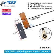 전기선 5 개몫 wifi 2.4g 고 이득 5dbi 내장 유연한 fpc 소프트 안테나 지그비 블루투스 모듈 ipex1ipex4-k 패치 안테나 5dbi, fpc-ipex4 케이블, 15cm