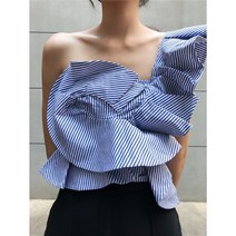 타미나지오 오프숄더블라우스 블루 플라워 비치룩 여름 나시 셔츠