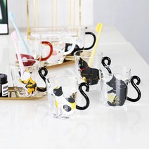 문스키친 귀여운 고양이 냥발컵 냥꼬리컵 유리컵, 04_냥꼬리컵 블랙