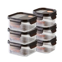 락앤락 비스프리 모듈러 냉장고 정리 밀폐용기 정사각 260ml x 3p + 600ml x 3p 브라운 LBF450S6, 1세트, 혼합세트