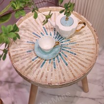 전통찻상 손님 술상 레트로 좌식 대나무 반상 자개, 원형 녹차 테이블 35x높이 35cm