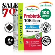 캐나다 국민 브랜드 자미에슨 100억 유산균 프로바이오틱스 60정 식물성 베지 캡슐 5+1 Jamieson Probiotic 10 Billion, 100억 x 60 식물성 캡슐 - 6병(5+1)