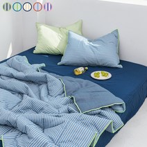 [시즌오프] 믹스앤매치 데뮤어 스트라이프 60수 순면 뱀부 시어서커 여름 누비이불 베개세트 (SS/Q)