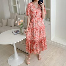 여자 하와이안 꽃놀이 랩원피스 캉캉 퍼프 롱원피스