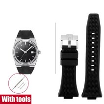 워치스트랩 호환 Tissot PRX Powermatic용 고무 스트랩 스테인리스 스틸 버클 퀵릴리즈 남성용 실리콘 교체 시계 밴드 T137.407/410 12mm, 1.Black silver - 12mm