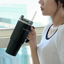 브리헤 빨대보온병 차량용 손잡이 텀블러 보온보냉텀블러, 그레이(890mL)