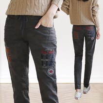 여성 스판 가을 자수패치 슬림핏 면바지 일자 밴딩 슬렉스 팬츠