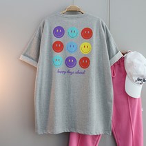 칼라 스마일 백나염 티셔츠 빅사이즈 롱티 오버핏 반팔티 여성용