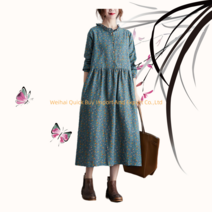 프린트 긴팔 플라워 면린넨 긴소매원피스 겨울 가을 단아한 와이드 루즈핏 뱃살커버 여신 무드 롱