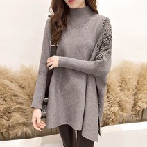 로즈 하이넥 7부 트임 니트