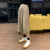 슈즈앤 여성 베이직 벨벳 플리츠 벨트 롱 스커트 FN108