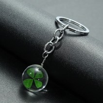 네잎클로버키링 four leaf clover keychain Songda 사랑스러운 자연 말린 꽃 키 체인 벚꽃 불멸의 꽃 네 잎 클로버 크리스탈 유리 볼 펜던트 키 링