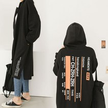 오브치치 빅사이즈 세로 프린팅 오버핏 롱 후드 집업