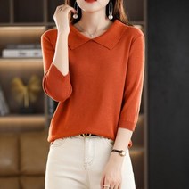 반팔 스웨터 인형 칼라 슬림 울 면 혼방 풀오버 양면 니트 베이스 여성용 신제품 봄 가을, XXL