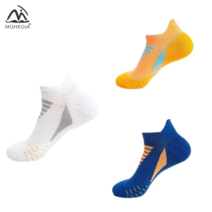 MOHEGIA 스포츠 양말 남성 양말 수건 바닥 통기성 전문 등산 야외 달리기 양말 미끄럼 땀 흡수성 남성 및 여성 농구 양말, 화이트 오렌지 블루, 3 쌍 (얇은) 일반