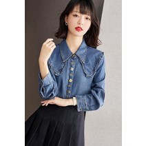 청난방 청남방 여자 청 남방 난방 데님 셔츠 블라우스 2023 봄 여성 숄 칼라 루즈 진 탑 여성용 ol 작업복 오버랩