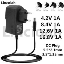 4.2V 8.4V 12.6V 16.8V 1A 2A 어댑터 전원 충전기 다이나믹 에어쿠션 데코 레이저 레벨 드릴 드라이버 18650 리튬 배터리, EU, 12.6V + DC Plug 3.5-1.35MM