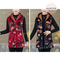Makone 상표등록 해외 중년여성 노인 할머니 벨벳 기모 겨울 발열조끼 꽃무늬 예쁜 롱조끼