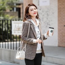 체크무늬 여성숏 클래식 여성7부 여자청자켓 하운드 헤링본 체크블레이저 후드 여성 체크 자켓 면자켓