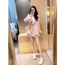 결혼식하객룩 봄 여성 의류 가능 기질 프랑스 핑크 정장 드레스 대학 스타일 투피스 슈트