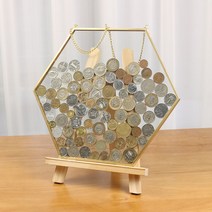 특이한 저금통 투명 거실 인테리어 동전 지폐 신기한 유리 프레임 액자 금고 소품, 초대형 나무선반 동전 보관형, 블랙 빈티지 레트로 언밸런스