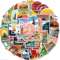 서핑 캠핑 댕댕이 50종 방수스티커 노트북 캐리어꾸미기, 1팩, 여행일러스트