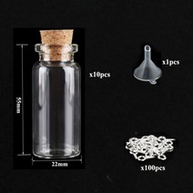 [케이로] 473119 코르크 마개가 있는 소형 미니 유리병 항아리 100 개 아이 나사 및 1 작은 깔때기 DIY 보석 만들기 5-10, 12ml-22x55mm set