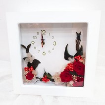 꽃이있는풍경 프리저브드 시계 집들이 신혼집 선물 시들지않는꽃, 빨간+MD