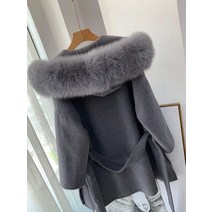 모피조끼 리얼 폭스 토끼 양털 모티브 롱 퍼 베스트 유럽 ​​​​고급 여성 리얼 캐시미어 모피 울 혼방 코트 리얼 폭스 모피 후드 카디건 모직 겉옷 casacos de