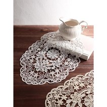 선반 콘솔 장식 꽃무늬 타원형 받침대 데코 식탁 꾸미기 커버 세팅 러너 화장대 웨어 테이블, 소 화이트