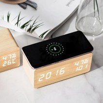 우드 10W 고속 무선충전 LED 전자 탁상시계LED탁상시계 무소음탁상시계 인테리어탁상시계 테이블시계 책상시계 알람탁상시계 전자탁상시계 디지털탁상시계 사무실탁상시계 모던탁상시계 우드탁상시계, 고속 무선충전 블랙