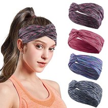 Head Bands 미끄럼 방지 탄성 땀 스포츠 크로스 위킹 헤어 밴드 스포츠 요가 필라테스 승마 농구 달리기 피트니스 댄스용 4팩