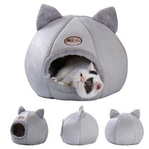 큰 고양이 침대 동굴 작은 양모 아늑한 애완 동물 이글루 침대 겨울 집 둥지 개집 겨울 고양이 침대에서 회색 깊은 수면 편안함, 엘35x35x40cm