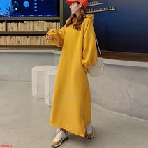 셀럽당 가을 겨울 빅사이즈 도톰 기모 맥시 루즈핏 맨투맨 원피스 롱스커트